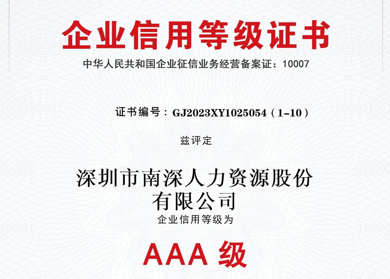企业AAA信用(yòng)等级证书