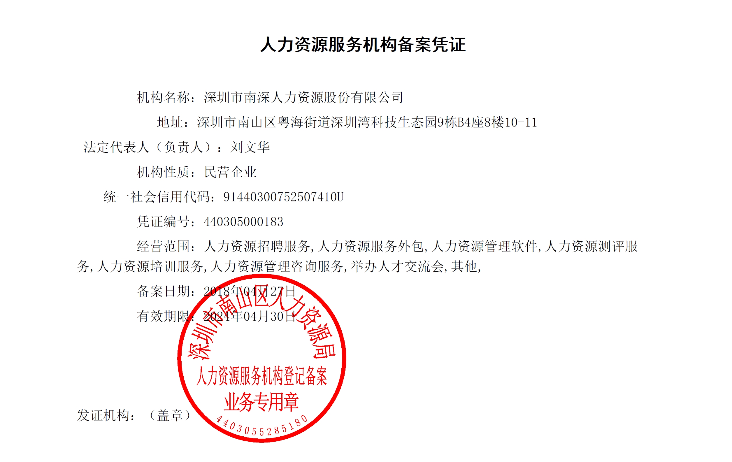 人力资源服務(wù)机构备案凭证